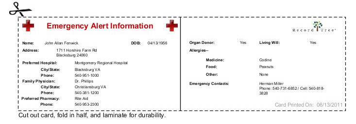 Family Medical Records – Wallet Card – Record Tree® Medical Record Keeping