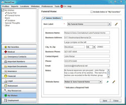 Last Wishes – Funeral Arrangements – Record Tree® Software