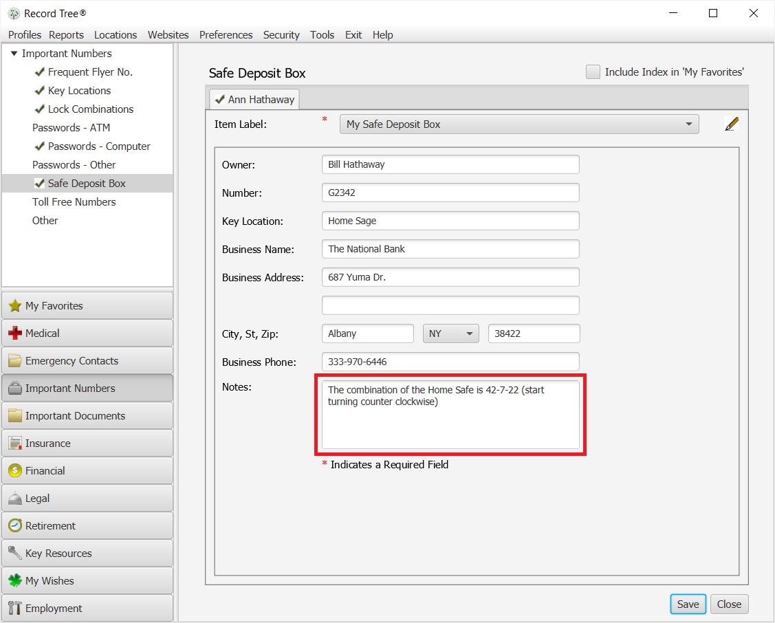 Keeping Records – Special Notes - Record Tree® Home Record Software
